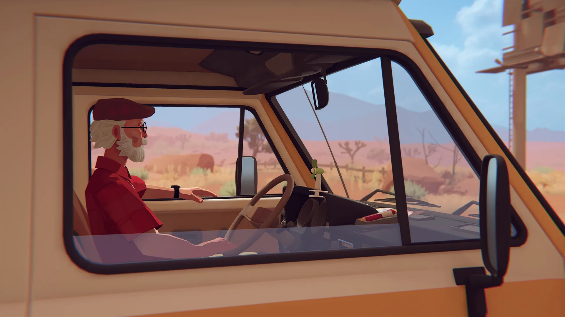 Alfred driving the camper van in Forever Ago